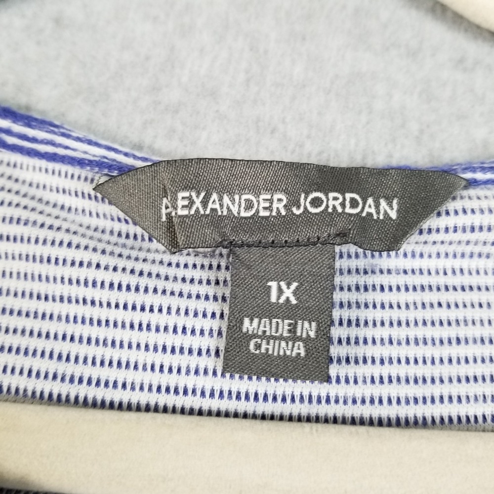 Alexander Jordan Top Womens 1X Plus Blue White Striped Layer Look Blouse Preppy - Picture 6 of 12